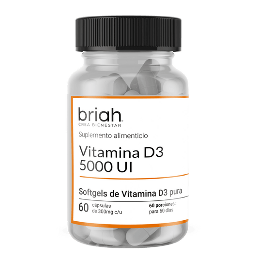 Vitamina D3 5000 UI Briah | Mejora la absorción de calcio y fósforo,  | 60 cápsulas blandas