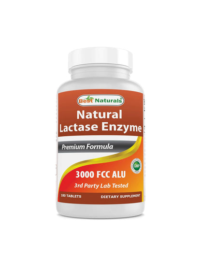 Enzima Lactasa de Best Naturals | Digestión Mejorada y Alivio de la Intolerancia a la Lactosa | 180 Tabletas