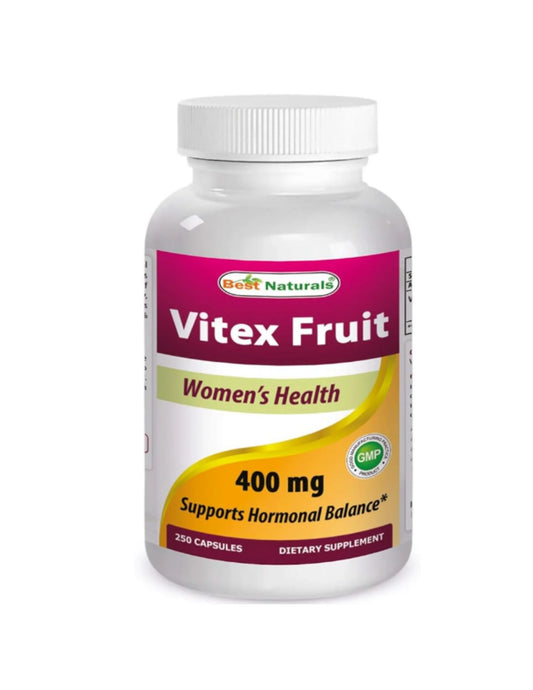 Fruta de Vitex de Best Naturals | Equilibrio Hormonal y Bienestar Femenino | 400 mg 250 Cápsulas