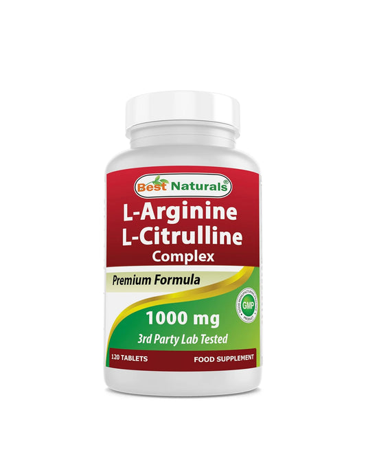 Complejo de L-Arginina y L-Citrulina de Best Naturals | Mejora de la Circulación, Energía y Función Muscular | 1000 mg 120 Tabletas