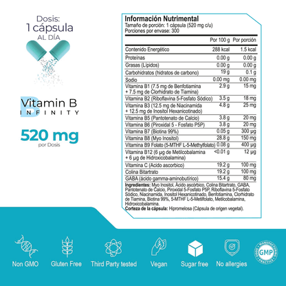 Vitamin B Infinity Eternal Nutrition | Apoya la producción natural de energía celular | 300 cápsulas