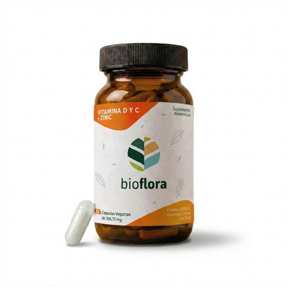 Vitamina D3 + C + Zinc de Bioflora | Apoya el sistema inmune, respuesta al estrés oxidativo | 35 cápsulas
