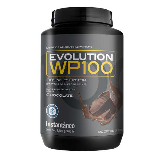 Proteína de Suero de Leche (Whey) Instantánea Sabor Chocolate u otros sabores 32.8g de Evolution WP100 |  1.4kg o 2.8kg, 42 y 85 porciones