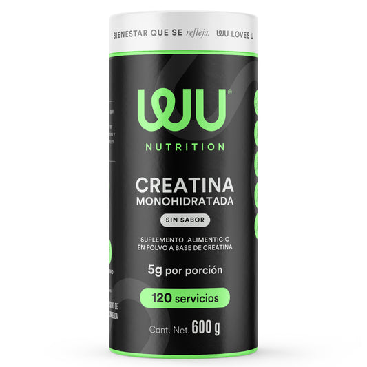 Creatina Monohidratada 5g por porción de WU Nutrition | Ayuda en el aumento de la fuerza y el rendimiento físico | Polvo de 600g, 120 servicios