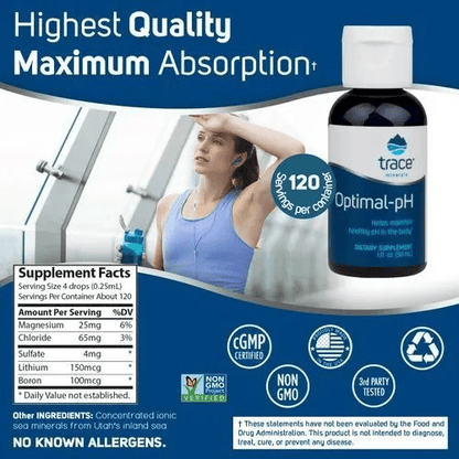 Magnesio 25mg, Cloruro 65mg, Litio y Boro de Trace Minerals | Minerales de apoyo para mantener el equilibrio del pH corporal saludable |  Gotero de 30ml