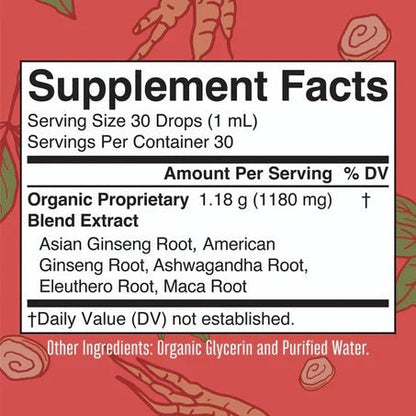 Mezcla de Ginseng asiático, Ginseng americano, Ashwagandha, Eleuthero, Maca, Vitality de MaryRuth’s | Suplemento Adaptógeno Líquido| 30 ml