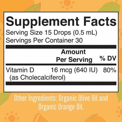 Vitamina D3 Líquida Orgánica para Niños de MaryRuth’s | Apoyo huesos e inmunidad | 15 ml