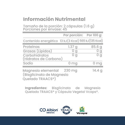 Magnesio glicinato CellX TRAACS 230 mg | Favorece la relajación natural del cuerpo | 120 cápsulas