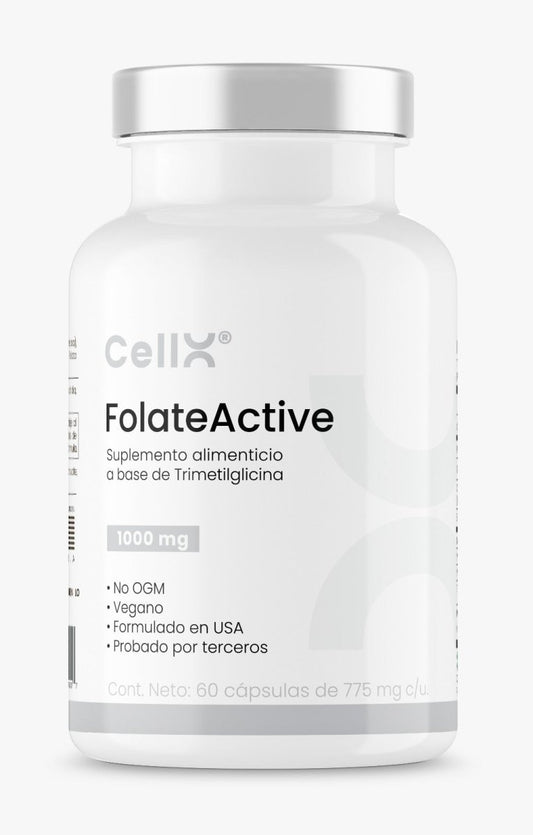 | FolateActive de Cellx | TMG, Quatrefolic®, Betaina HCI, NAC, Vitamina B6 y B12 | 60 Cápsulas