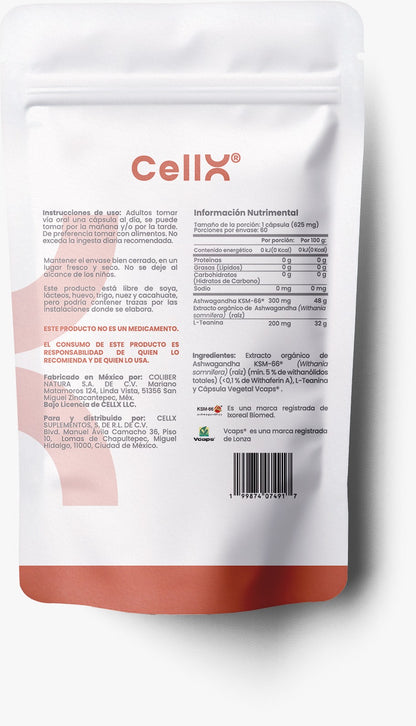 Ashwagandha KSM-66® con L-Teanina CellX | Favorece la relajación, equilibrio emocional | 60 Cápsulas