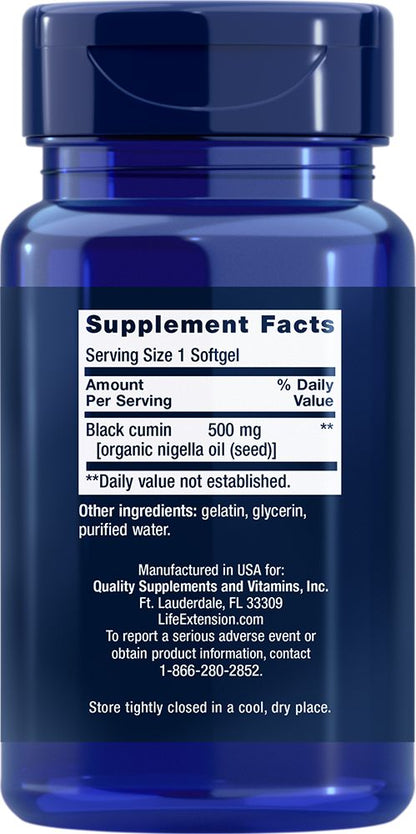 Aceite de Comino Negro 500mg de Life Extension | Apoyo del Sistema Inmunitario con acción antioxidante | 60 cápsulas blandas