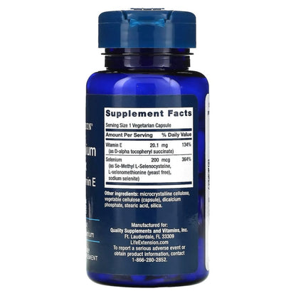 Súper Selenio 200mcg + Vitamina E de Life Extension | Apoya la función metabólica y cardiovascular | 100 cápsulas vegetarianas