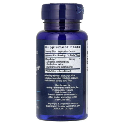 MaquiBright 60 mg, Apoyo para Lágrimas de Life Extension | Promueve la Producción Saludable de Lágrimas y la Hidratación Ocular Natural | 30 cápsulas vegetales