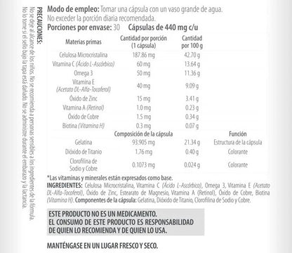 Vitamina C, Vitamina E, Omega 3, Zinc, Biotina 440mg de Dekos +GW Glow | Fortalece Cabello, Piel y Uñas | 30 cápsulas vegetales