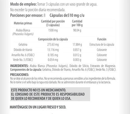 Alubia Blanca + Fibra 510g de Dekos CB+ | Apoya el metabolismo | 24 cápsulas vegetales