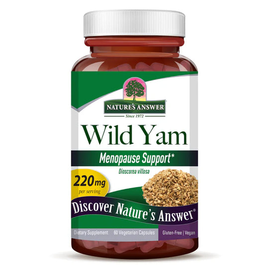 Raíz de Ñame Silvestre (Wild Yam) 220mg por porción de Nature's Answer | Apoyo para el bienestar femenino - Efecto calmante en malestares menopáusicos | 60 cápsulas veganas