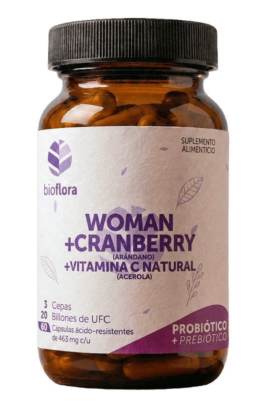 Probióticos + Prebióticos 20 Billones WOMAN CRANBERRY Bioflora | Apoya la función urinaria y previene infecciones | 60 cápsulas