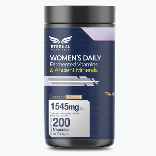 Vitamina A, Complejo B, Hierro y Zinc - Women’s Daily Eternal Nutrition | Multivitamínico fermentado y minerales antiguos | 200 cápsulas