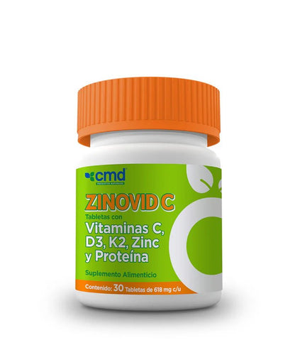 Zinc, Vitamina D3, K2, C 618mg de CMD By Biofarma ZINOVID-C | Apoyo Inmunitario, Óseo - Dental | DUO 60 tabletas vegetales