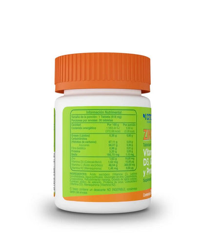 Zinc, Vitamina D3, K2, C 618mg de CMD By Biofarma ZINOVID-C | Apoyo Inmunitario, Óseo - Dental | DUO 60 tabletas vegetales