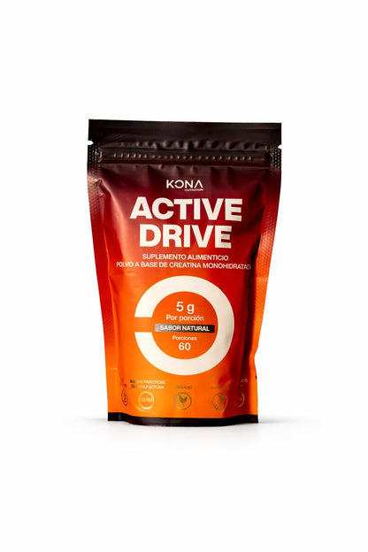 Active Drive Kona Nutrition Creatina Monohidratada en Polvo Sabor Natural | 300 g (60 porciones)