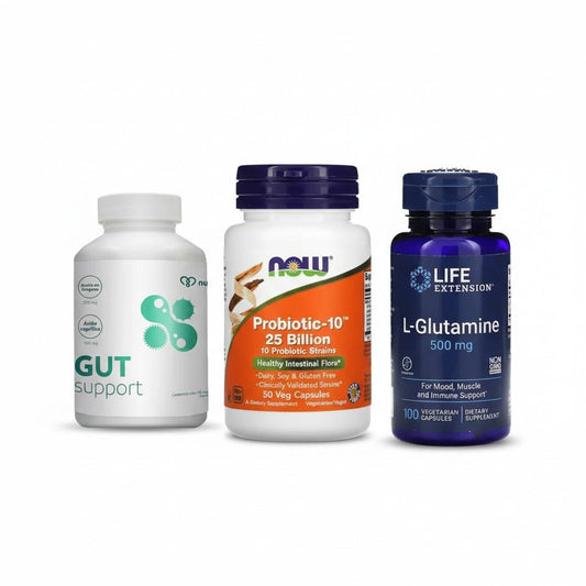 L Glutamina + Probioticos + Acido Caprilico, Berberina y Aceite de Menta | Kit Digestion Plus |