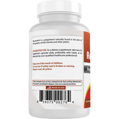 Resveratrol de Best Naturals | Antioxidante y Apoyo Cardiovascular | 500 mg 60 Cápsulas