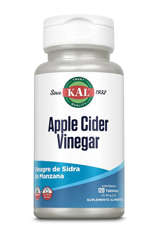 Vinagre de Sidra de Manzana 500mg de KAL | Apoya la digestión, el control del peso y la desintoxicación natural del cuerpo | 120 Tabletas