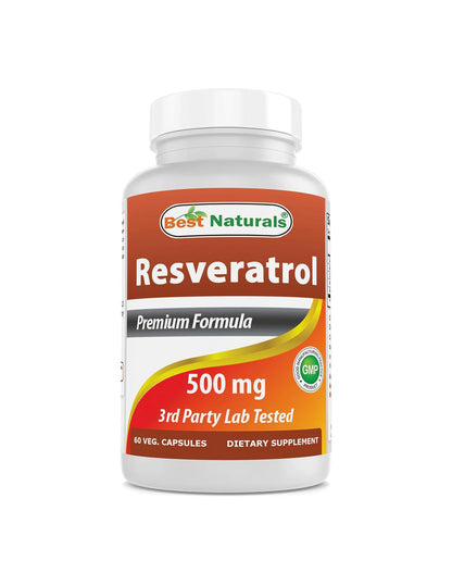 Resveratrol de Best Naturals | Antioxidante y Apoyo Cardiovascular | 500 mg 60 Cápsulas