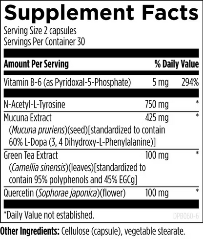Vitamina B6, N-Acetil-L-Tirosina, Té Verde y Quercetina DopaBoost™ de Designs for Health | Apoyo del Sistema Nervioso Central | 60 Cápsulas Vegetales