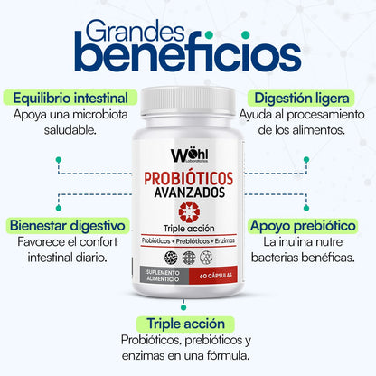 Probióticos Avanzados con Enzimas Digestivas de Wohl Laboratorios | Promueve el Bienestar intestinal  | 60 cápsulas vegetales