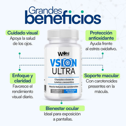 Luteína y Zeaxantina Vision Ultra de Wohl Vidalabs | Bienestar visual diario, cuidado macular | 60 Cápsulas