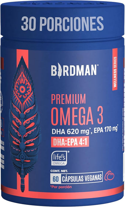 Birdman Premium Omega 3 a base de Algas (Ratio DHA:EPA 4:1) | 60 Cápsulas Veganas