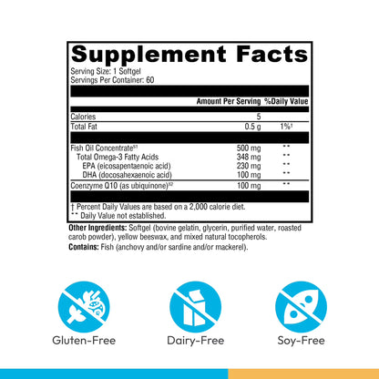 Omega 3 y CoQ10 CoQmax Ubiquinol Xymogen | Bienestar cardiovascular, antioxidante | 60 Cápsulas Blandas