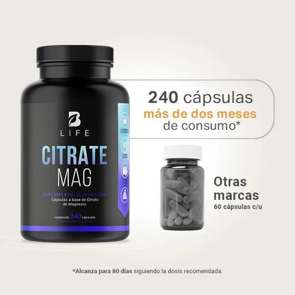 Citrato de Magnesio | B-Life | Fortalecimiento Óseo | 240 cápsulas