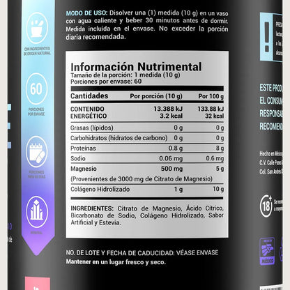 Citrato de Magnesio en Polvo Citrate Mag Polvo de B-Life | 600 g -Limonada de Frambuesa