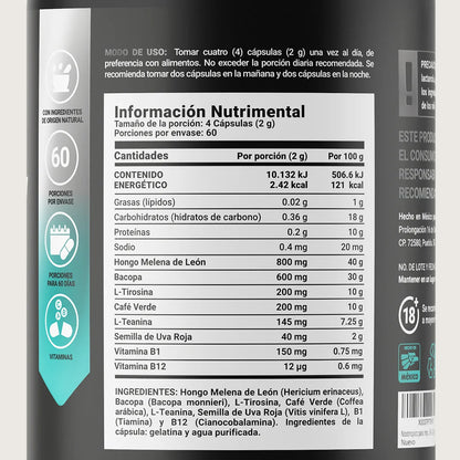 Fórmula a base de L-Tirosina y L-Teanina Clarity Platinum de B-Life | 240 cápsulas