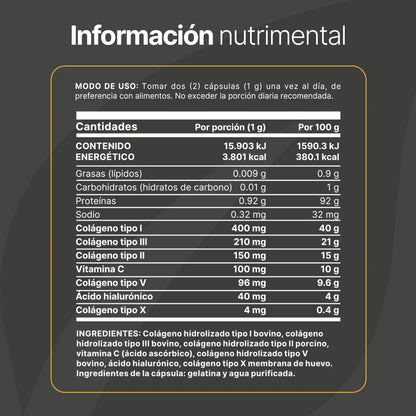 Mezcla de Colágeno + Ácido Hialurónico | B-Life | Fortalece Piel, Cabello y Uñas | 180 cápsulas