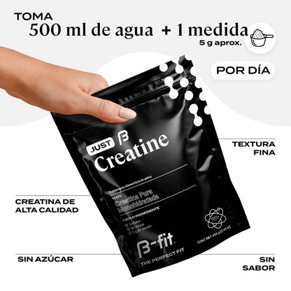 Creatina monohidratada pura B-fit | Apoya fuerza muscular, rendimiento físico | Polvo 450 g