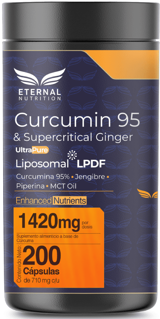 Curcumina 95 y Jengibre liposomal 1420 mg Eternal Nutrition | Antioxidante celular | 200 cápsulas