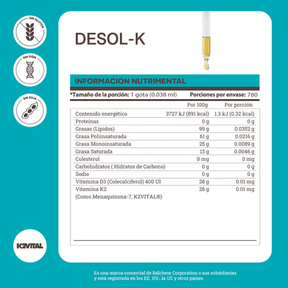 Vitamina D3 Desol de Matter | Fortalece Huesos y Sistema Inmune | Frasco con 52ml.