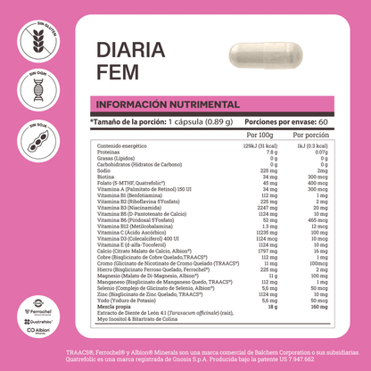 Inositol, Vitaminas y Minerales Diaria Matter Fem 890 mg | Bienestar Femenino Diario | 60 Cápsulas vegetales