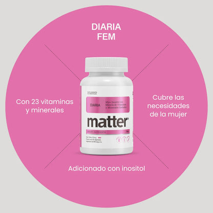 Inositol, Vitaminas y Minerales Diaria Matter Fem 890 mg | Bienestar Femenino Diario | 60 Cápsulas vegetales
