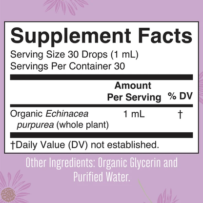 Equinácea Orgánica de Mary Ruth's 1ml por porción | Fortalece el Sistema Inmunológico | Líquido de 30ml