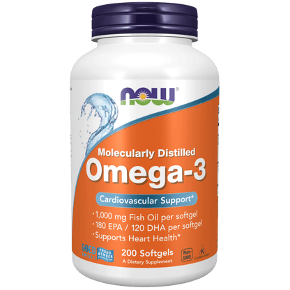 Omega-3 Molecularmente Destilado 1000 mg de Now Foods | Apoya la función cardiovascular |  Diferentes presentaciones en Cápsulas Blandas y Gomitas