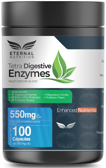 Enzimas Digestivas Tetra Digestive Enzymes Eternal Nutrition | Promueve el confort digestivo diario | 200 cápsulas