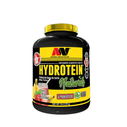 Hydrotein Naturals, Proteína de Suero de Leche con Creatina y Probióticos de Advance Labs Nutrition | Ganancia de Masa Muscular, Bienestar Digestivo | Sabor Canela, Café-Caramelo y Fresa-Plátano | 2.27kg