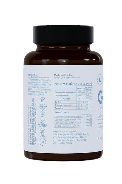 GüdZen Probióticos de GüdGut | Conexción Intestino Cerebro| 30 Cápsulas veganas