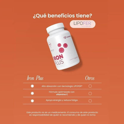 Iron Plus con Vitamina C 50mg de NutriADN | Refuerza el sistema inmunológico | 120 cápsulas vegetales