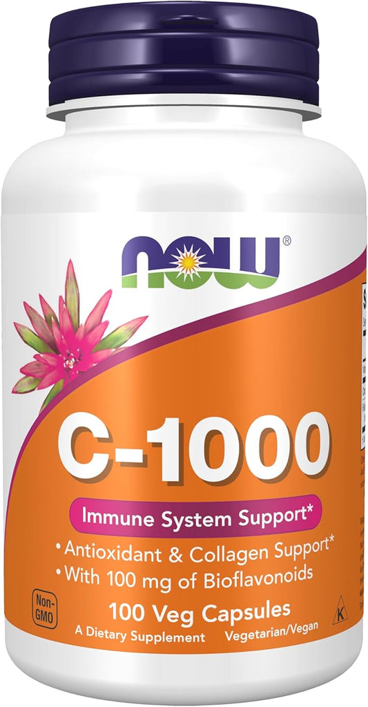 Vitamina C-1000 con Bioflavonoides 100mg de Now Foods | Protección Antioxidante - Fortalece Sistema Inmunológico | 100 tabletas veganas